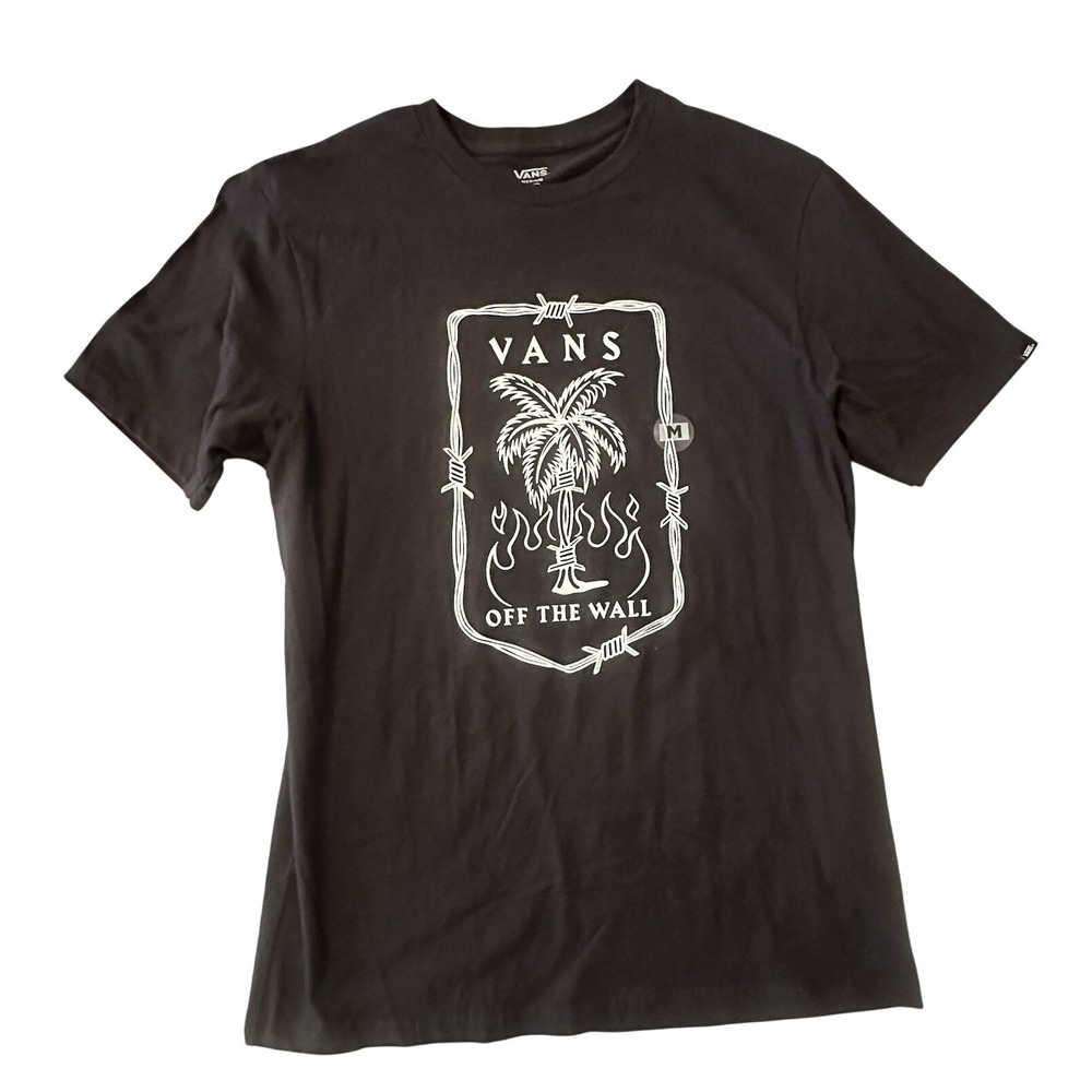 Vans Off The Wall Graphic T Shirt Mens Medium Black Palm Tree Skater Surf Tee